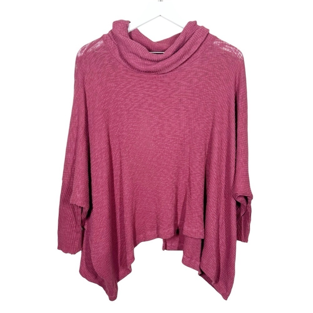 Free People World Traveler Cowl Pullover Open Split Back Top FP Beach Pink Small